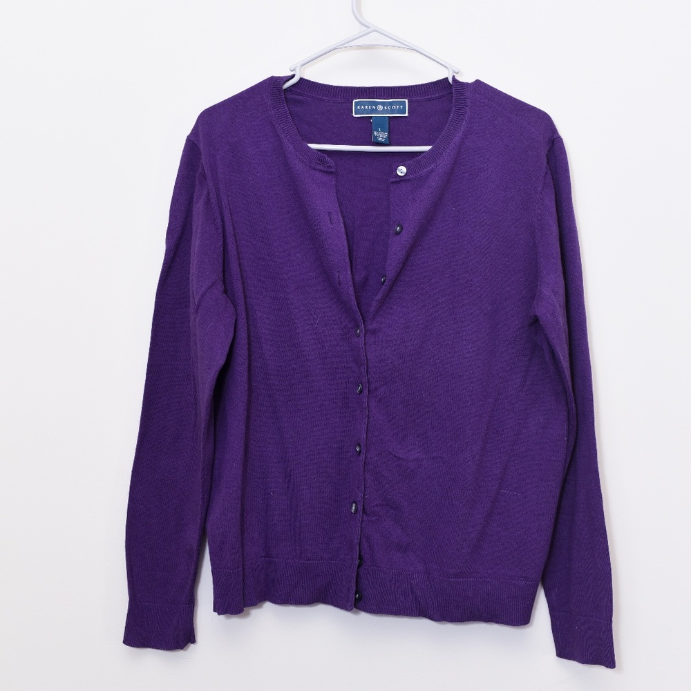 Karen Scott Lightweight Violet Cardigan - L